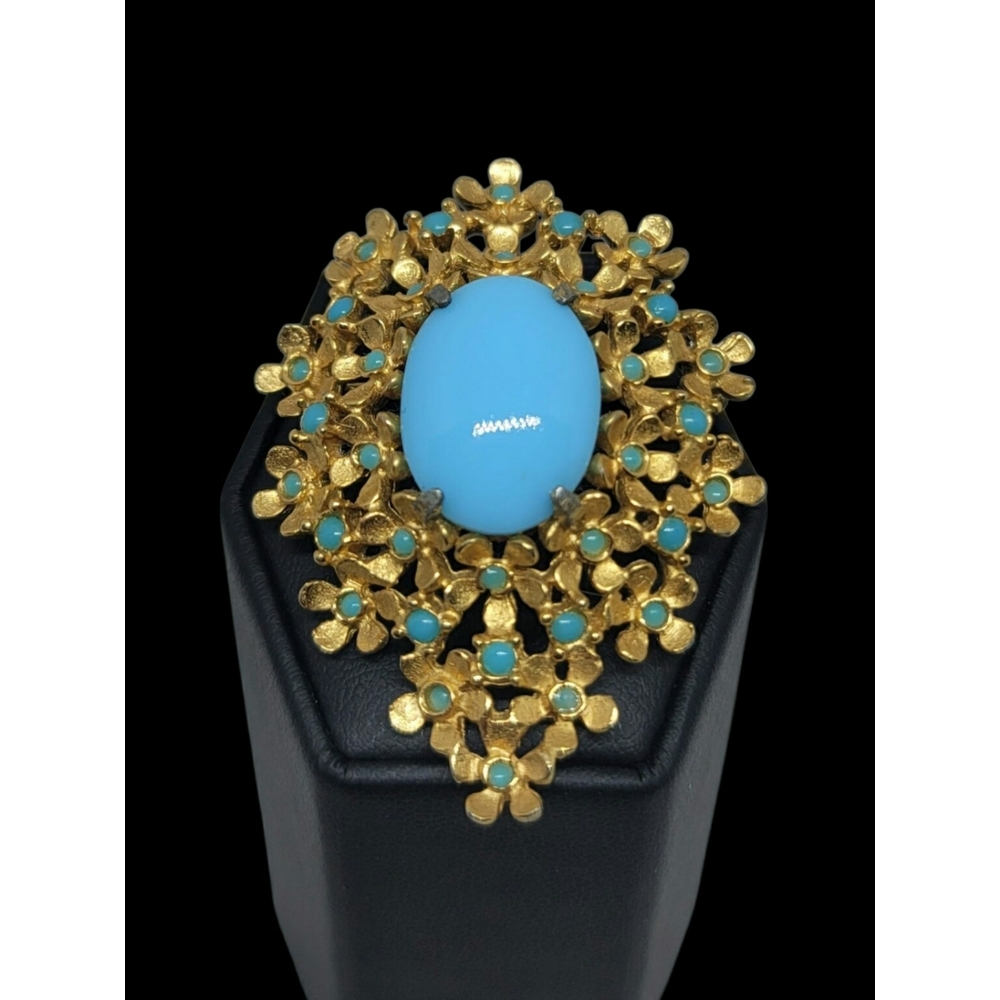 Vintage Goldtoned Floral and Blue Brooch